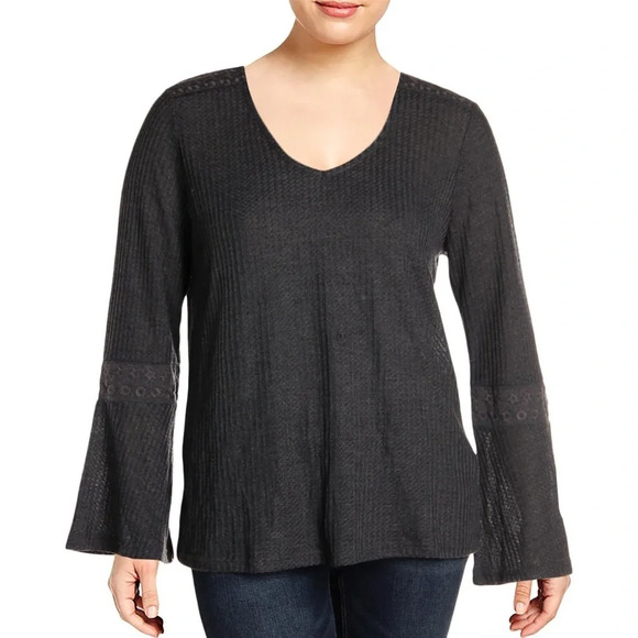 Lucky Brand Womens Flare Sleeve Casual Thermal Top Size L - Picture 1 of 6